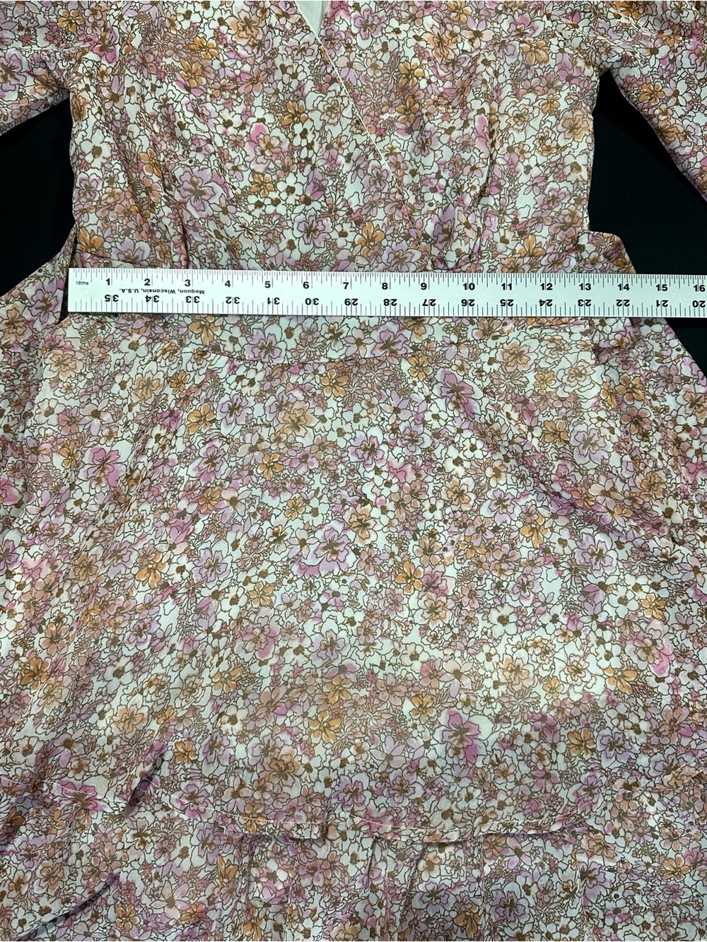 Japna Floral Wrap Style Mini Dress Pink Long Sleeve Ruffle Hem Small - Picture 7 of 8